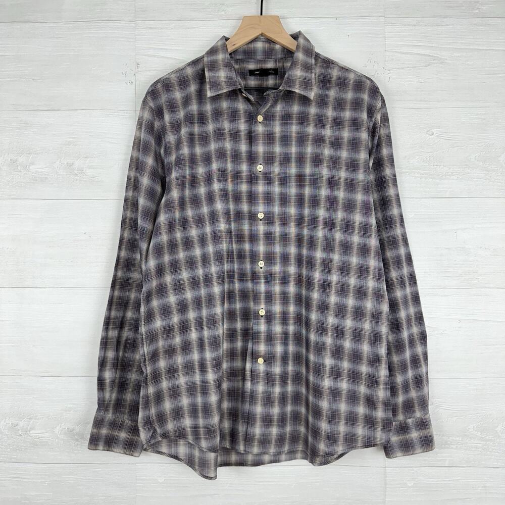 John Varvatos USA Button Up‎ Shirt Mens XL Plaid Lightweight Long Sleeve Preppy